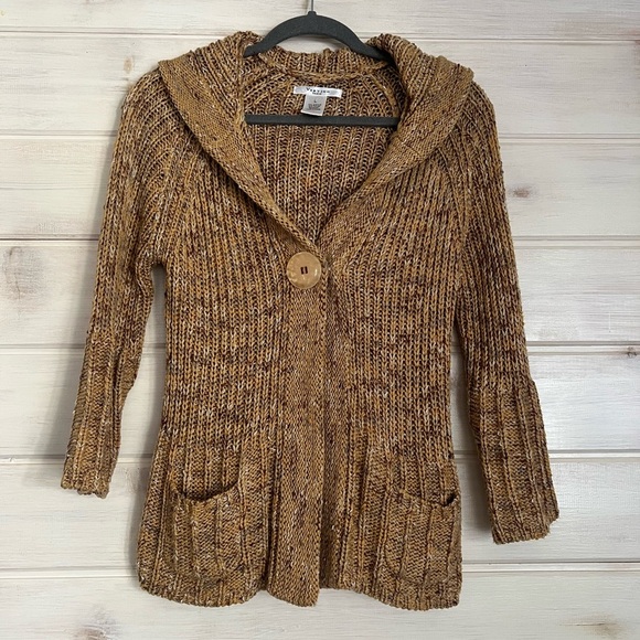 Vertigo Paris Sweaters - Vertigo Paris Cardigan Sweater Women's Hooded Short Sleeve Multi Brown SZ Large